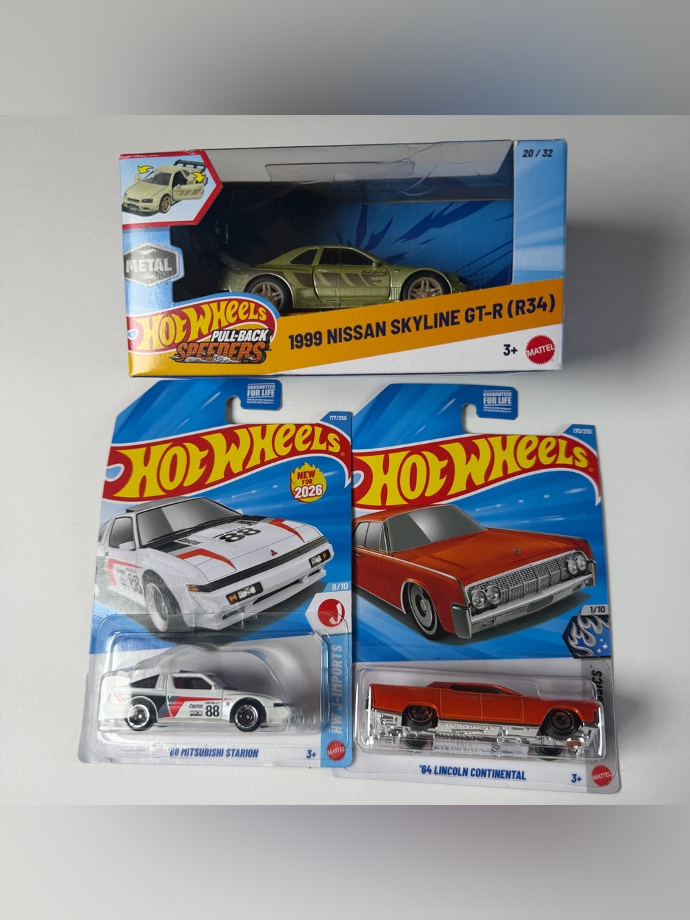 Hot Wheels Nissan Skyline GT-R R34 Pull-Back & Mainline 3-Car Bundle